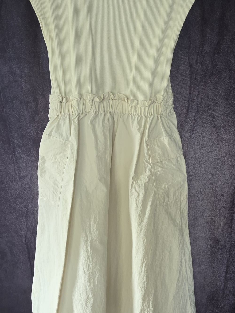 Light Cream Sleeveless Ruffled Waist Dress
